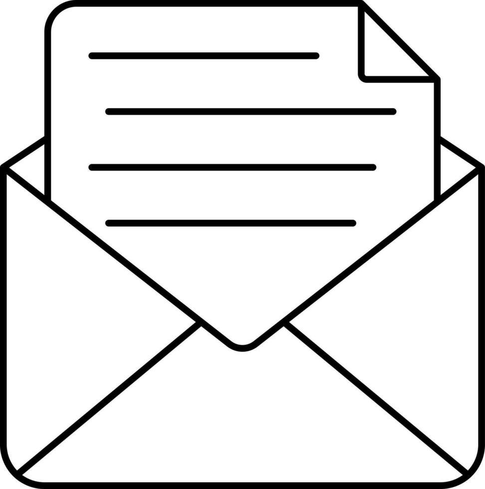 Open Envelope With Letter Icon In Black Line Art. vector