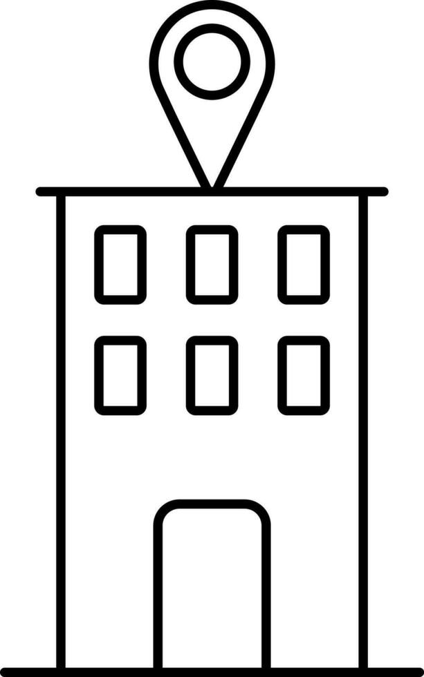 Building With Map Pointer Icon In Line Art. vector