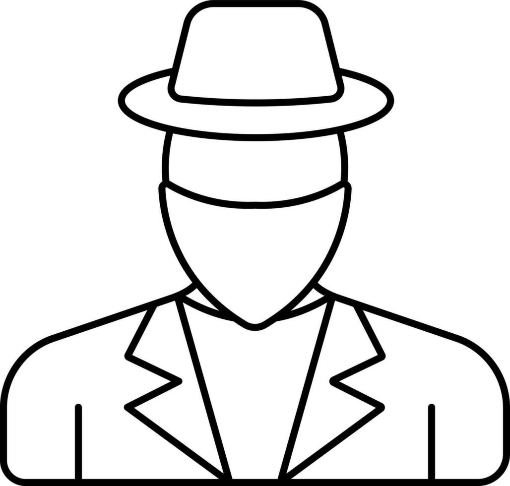 Spy Character Icon In Black Line Art. vector