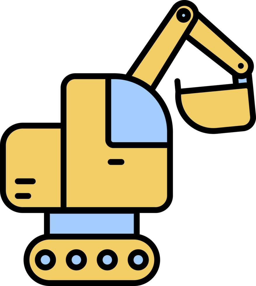 Excavator Icon In Blue And Yellow Color. vector