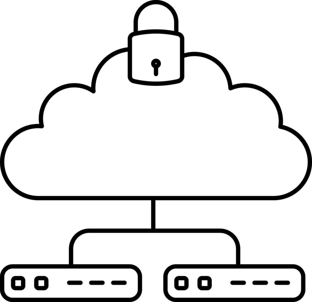 Cloud Server Protect Icon In Black Outline. vector