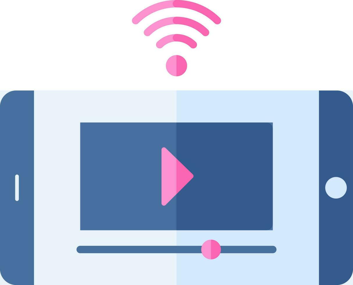 Pink And Blue Color Video Play In Smartphone Icon. vector