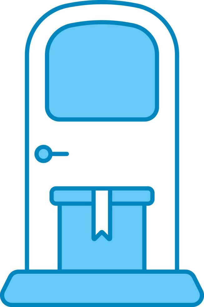 entrega caja en puerta icono en azul y blanco color. vector