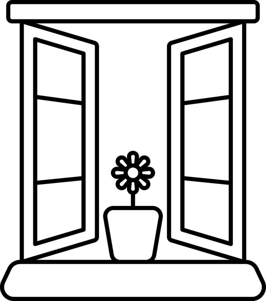 Flower Pot With Window Door Line Art Icon. vector