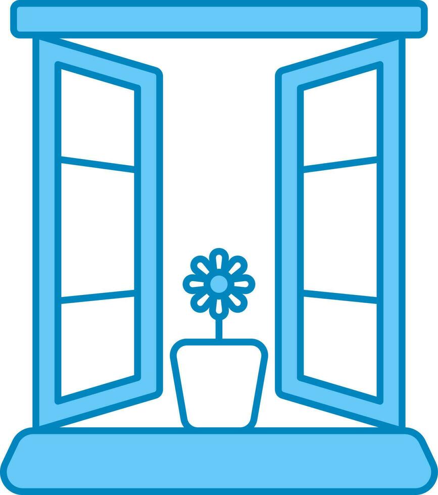 Flower Pot With Window Door Blue And White Icon. vector