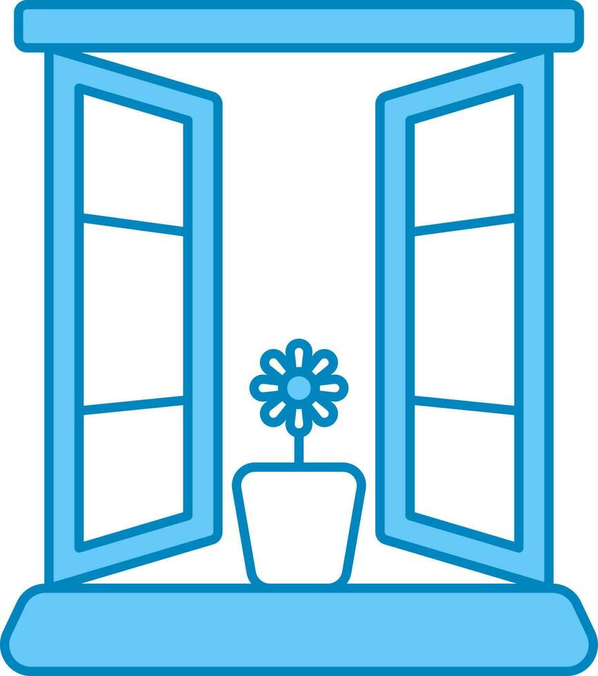 Flower Pot With Window Door Blue And White Icon. vector