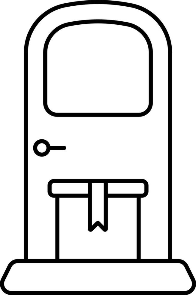 Black Stroke Delivery Box On Door Icon In Flat Style. vector