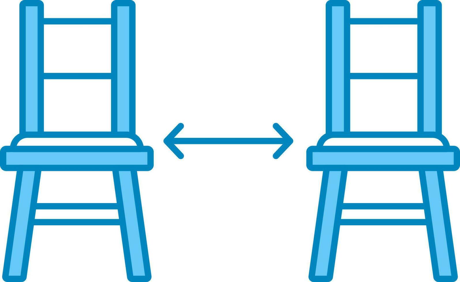 asiento o silla distancia azul y blanco icono. vector