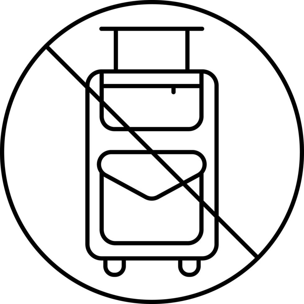 No Bag Or Travel Icon In Black Line Art. vector