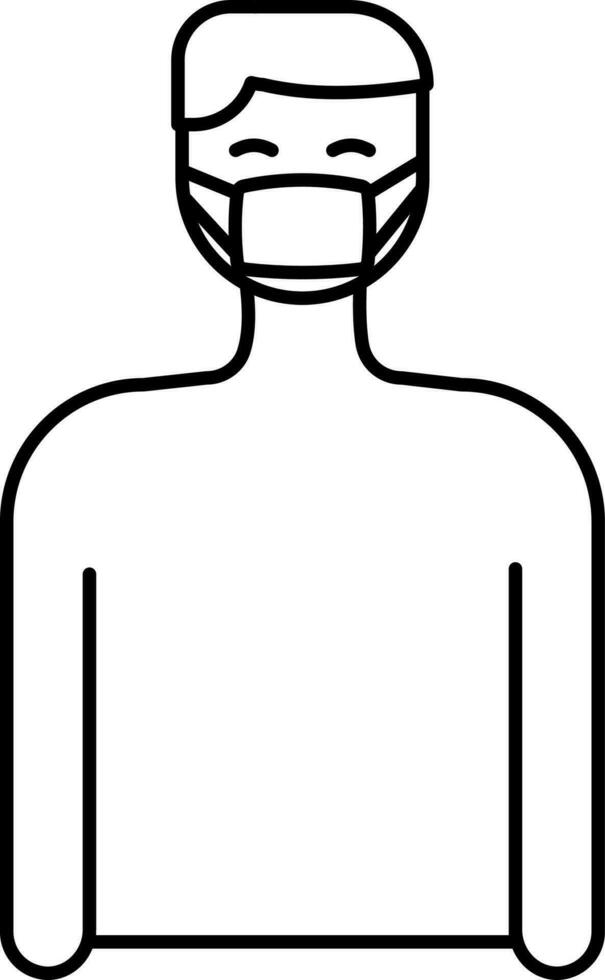 Isolated Man Wearing Mask Icon in Thin Line Art. vector