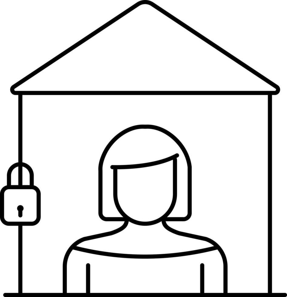 Black Line Art Female Locked In Home Flat Icon Or Symbol. vector