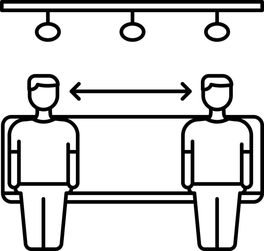 Vector Person Sitting At Seat With Keep Distance in Thin Line Art.