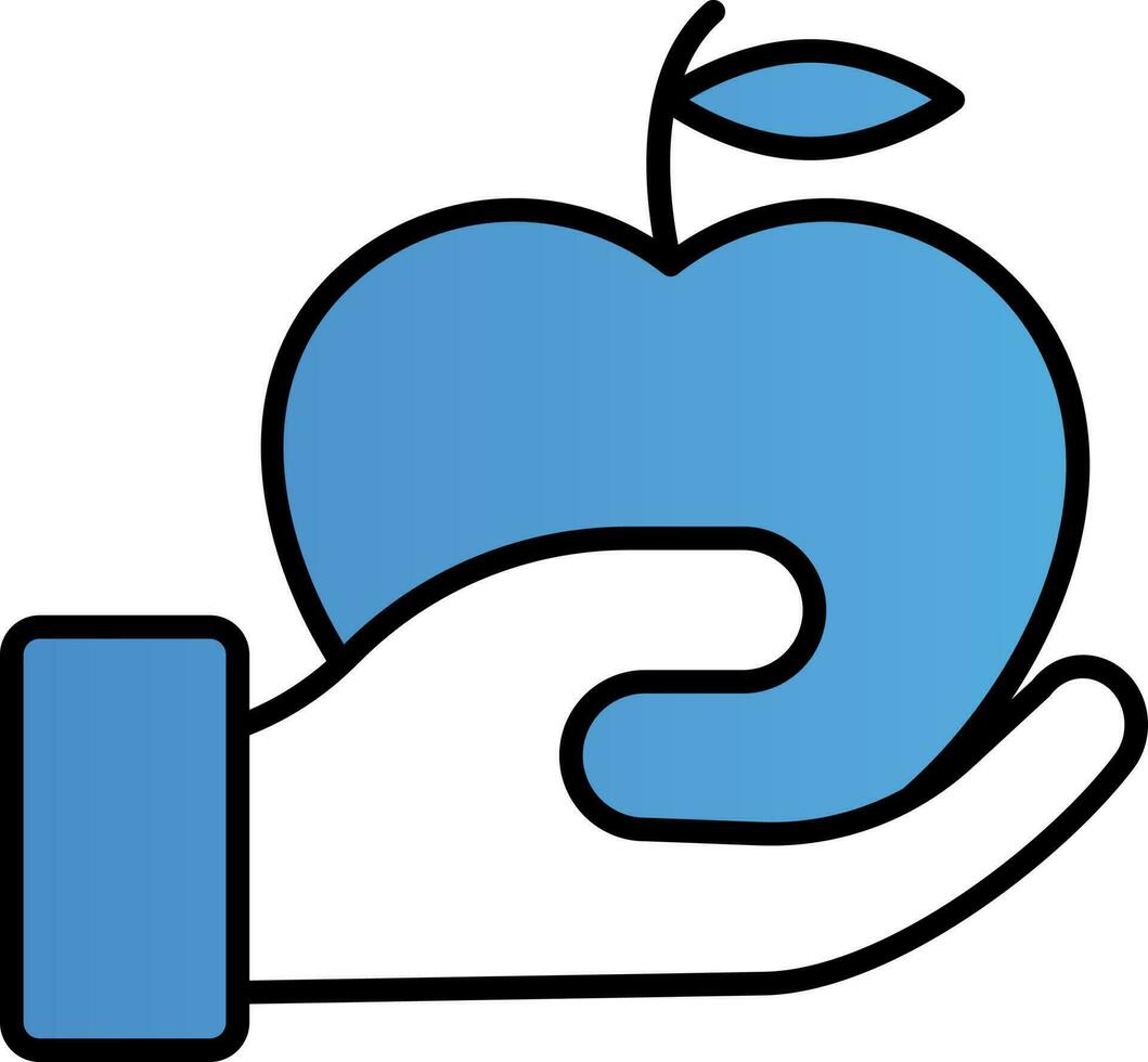 Hand Holding Apple Icon In Blue And White Color. vector