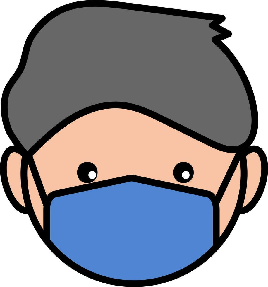 Handsome Boy Face Covering Mask Colorful Icon. vector