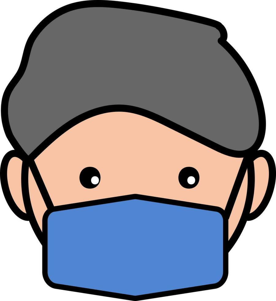 Young Man Face Cover With Mask Colorful Icon Or Symbol. vector