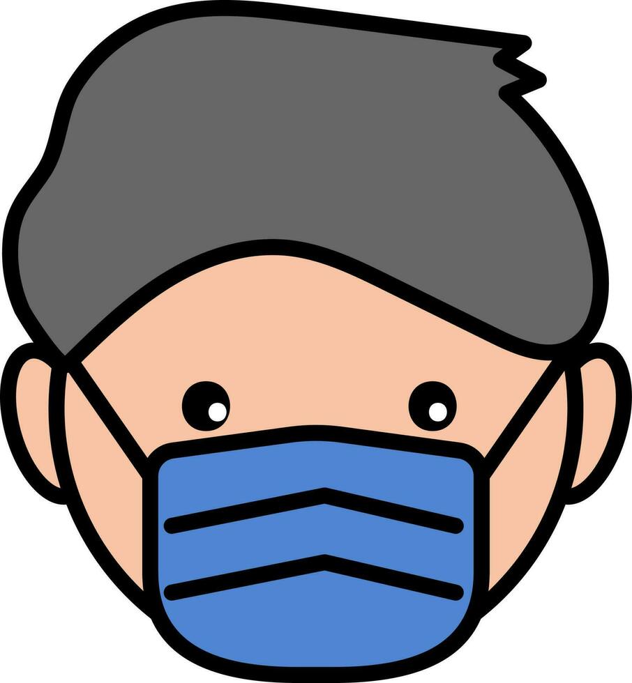 Young Man Face Cover With Mask Colorful Icon Or Symbol. vector