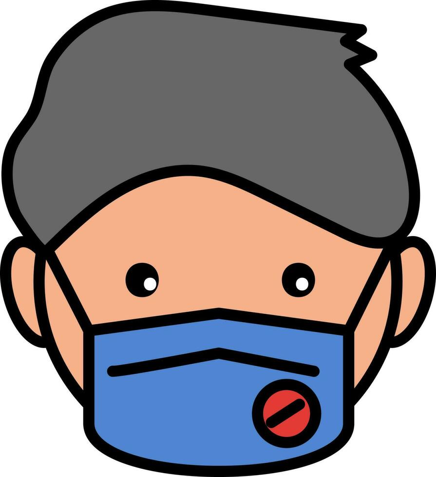 Young Boy Wearing N95 Mask Colorful Icon. vector
