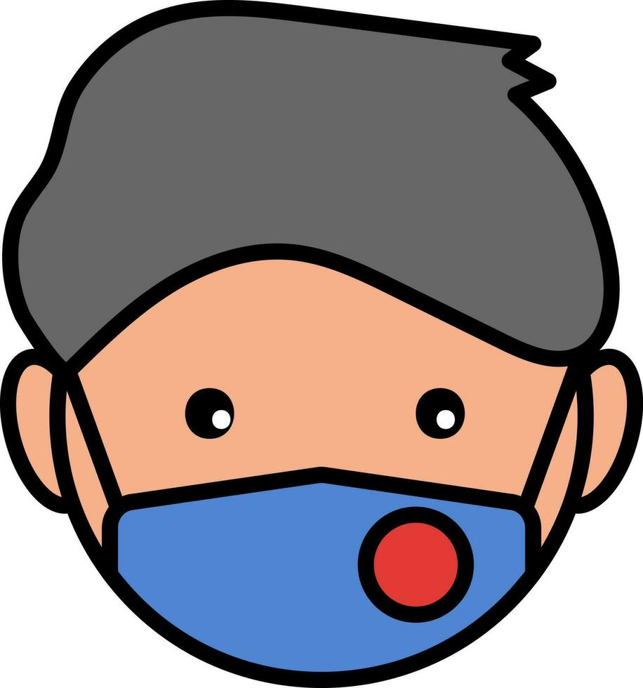 Handsome Boy Face Covering with N95 Face Mask Colorful Icon. vector