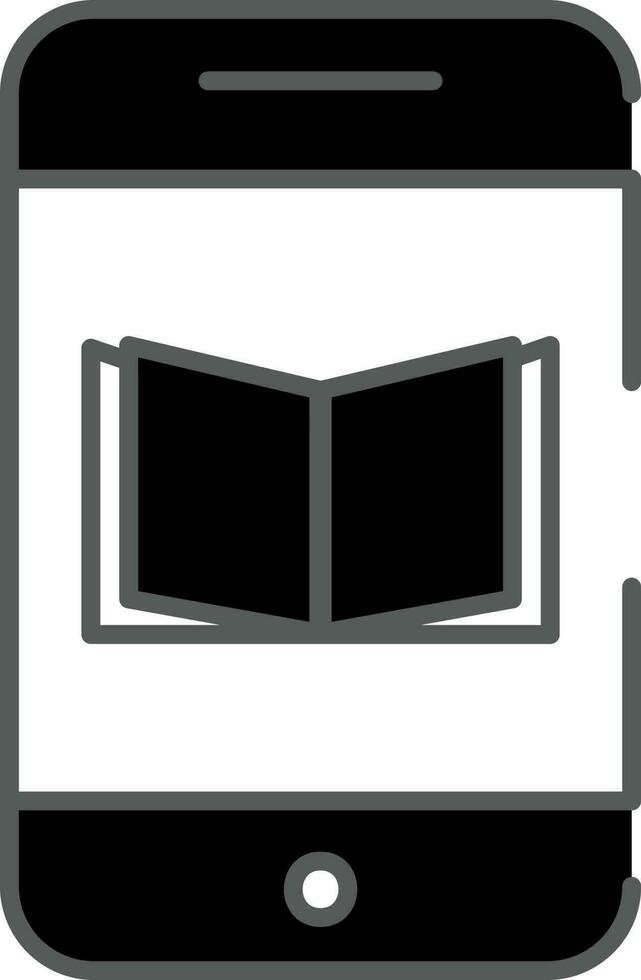 Black And White Color E-Book In Smartphone Icon. vector
