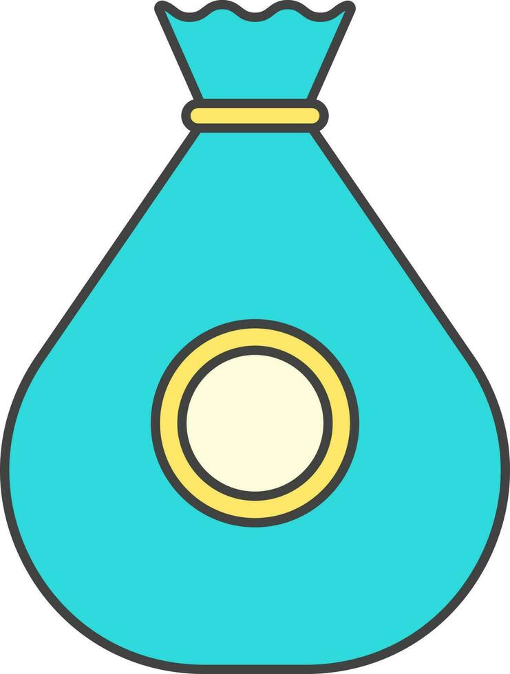 Cyan And Yellow Money Bag Icon Or Symbol. vector