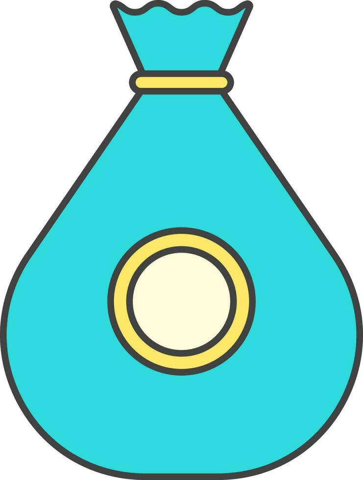 Cyan And Yellow Money Bag Icon Or Symbol. vector