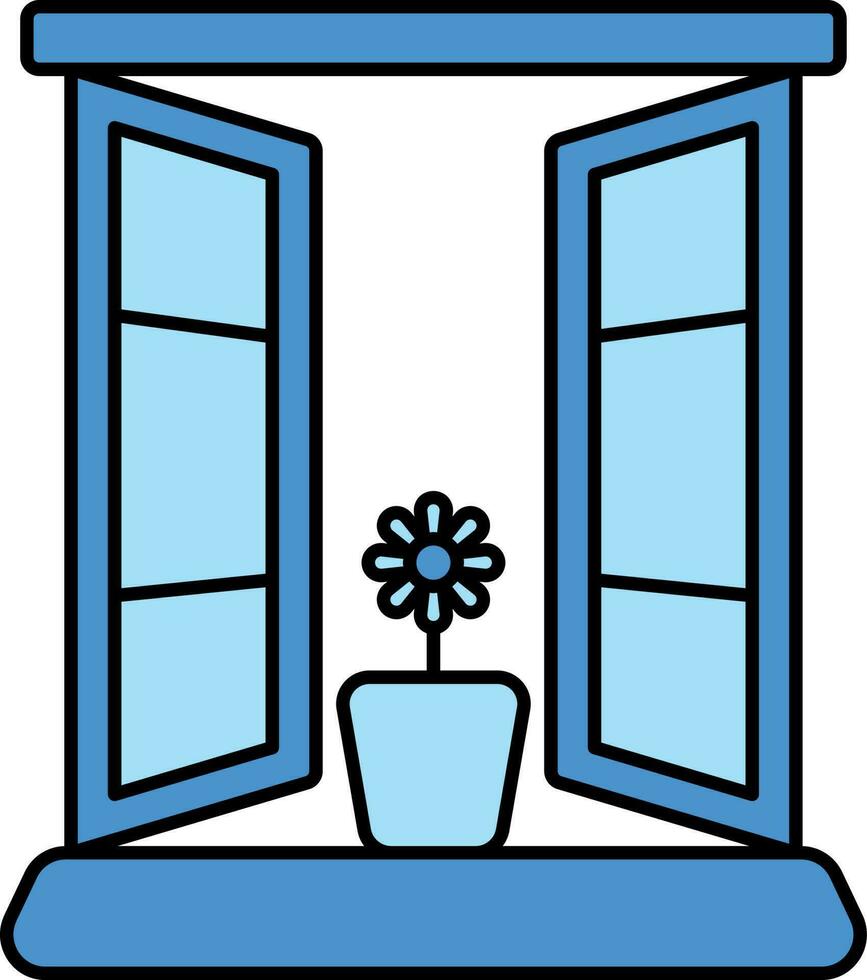 Flower Pot With Window Door Blue Icon. vector