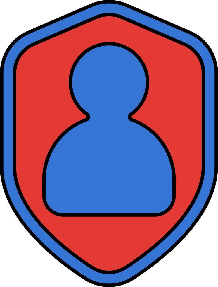 Human With Shield Icon In Blue And Red Color. vector
