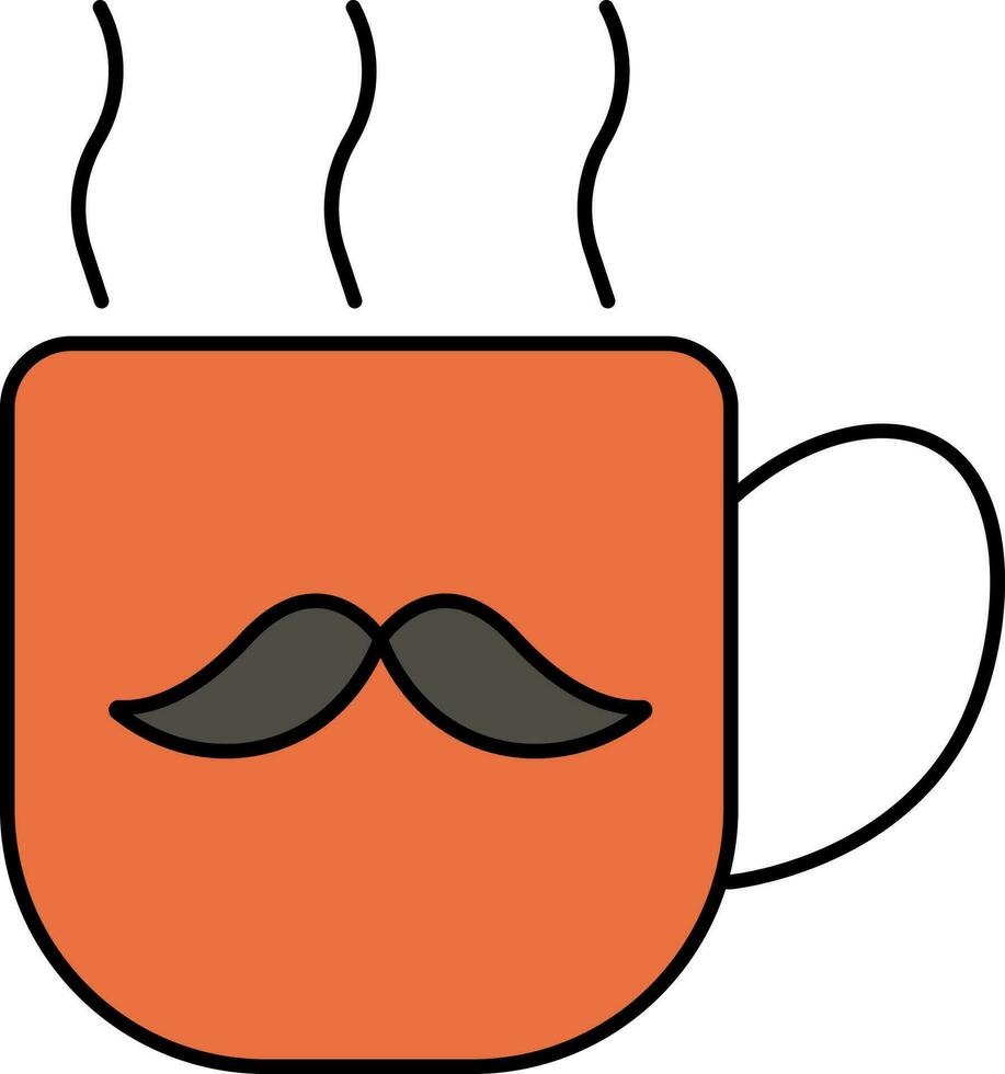 Mustache Cup Icon In Orange And Gray Color. vector