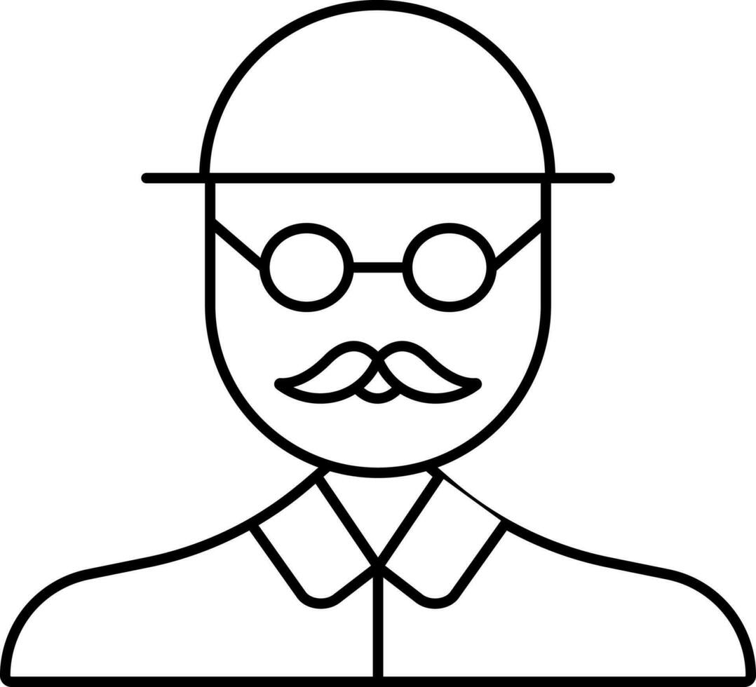 Mustache Man Icon In Black Line Art. vector