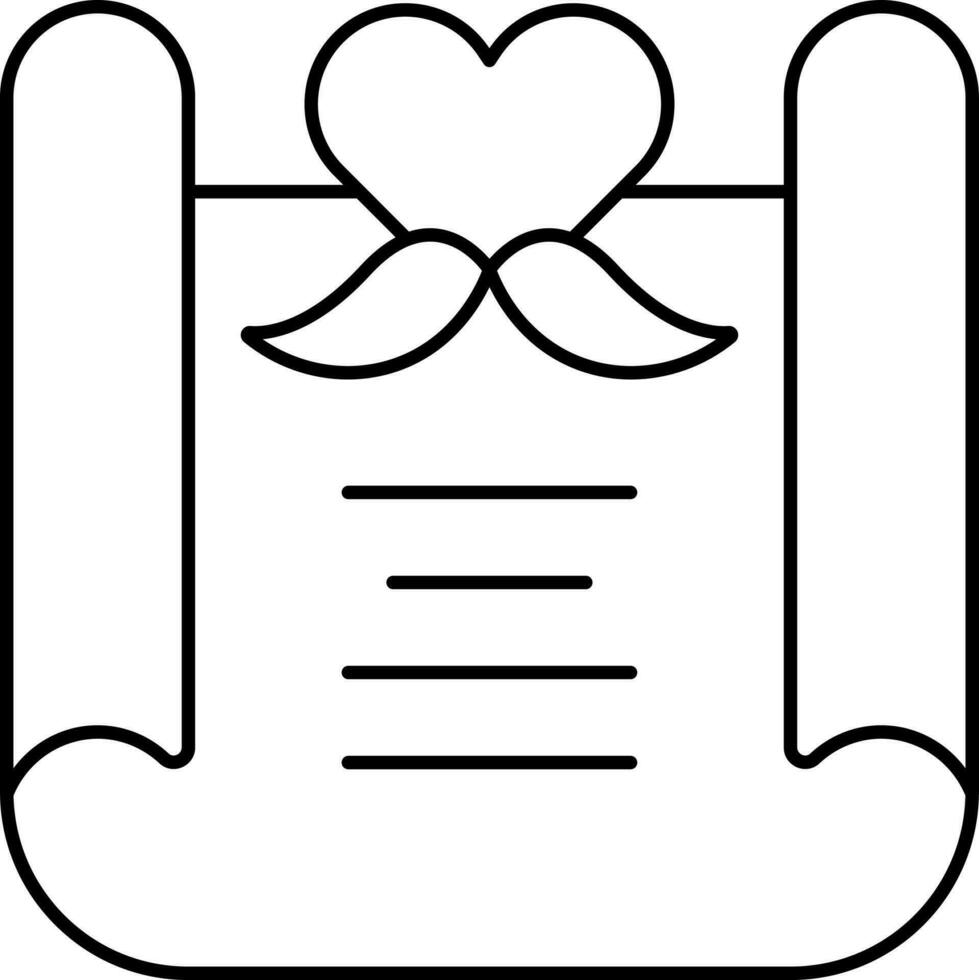 Black Line Art Scroll Paper Or Greeting Card Icon. vector