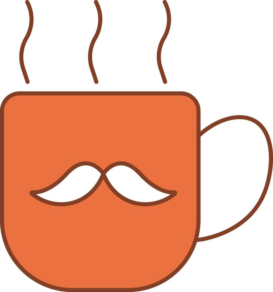 Mustache Cup Icon In Orange And White Color. vector