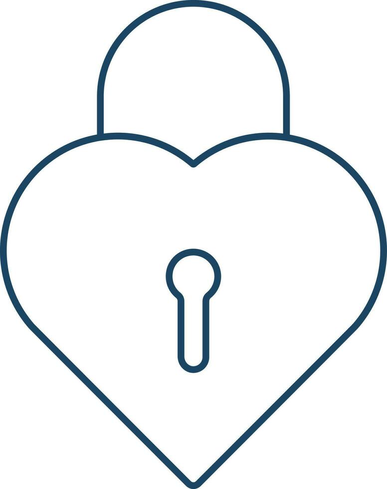 Isolated Heart Lock Icon in Blue Color Line Art. vector