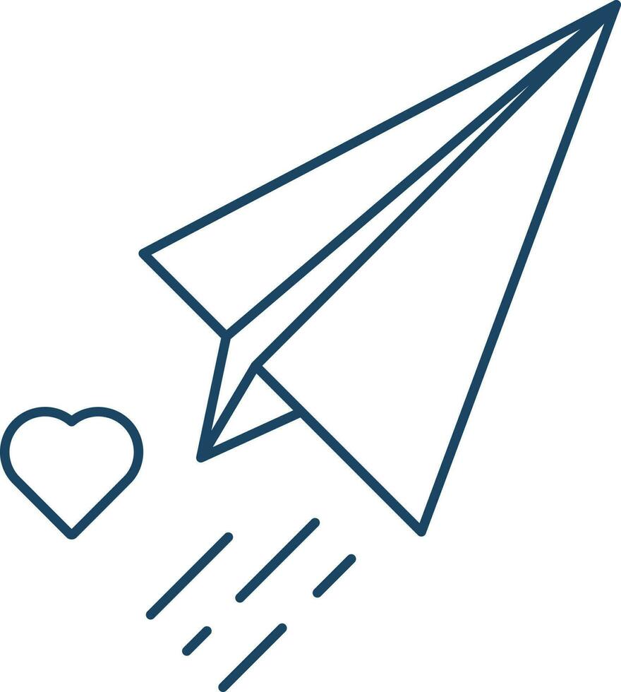 Isolated Heart Paper Airplane Icon in Line Art. vector