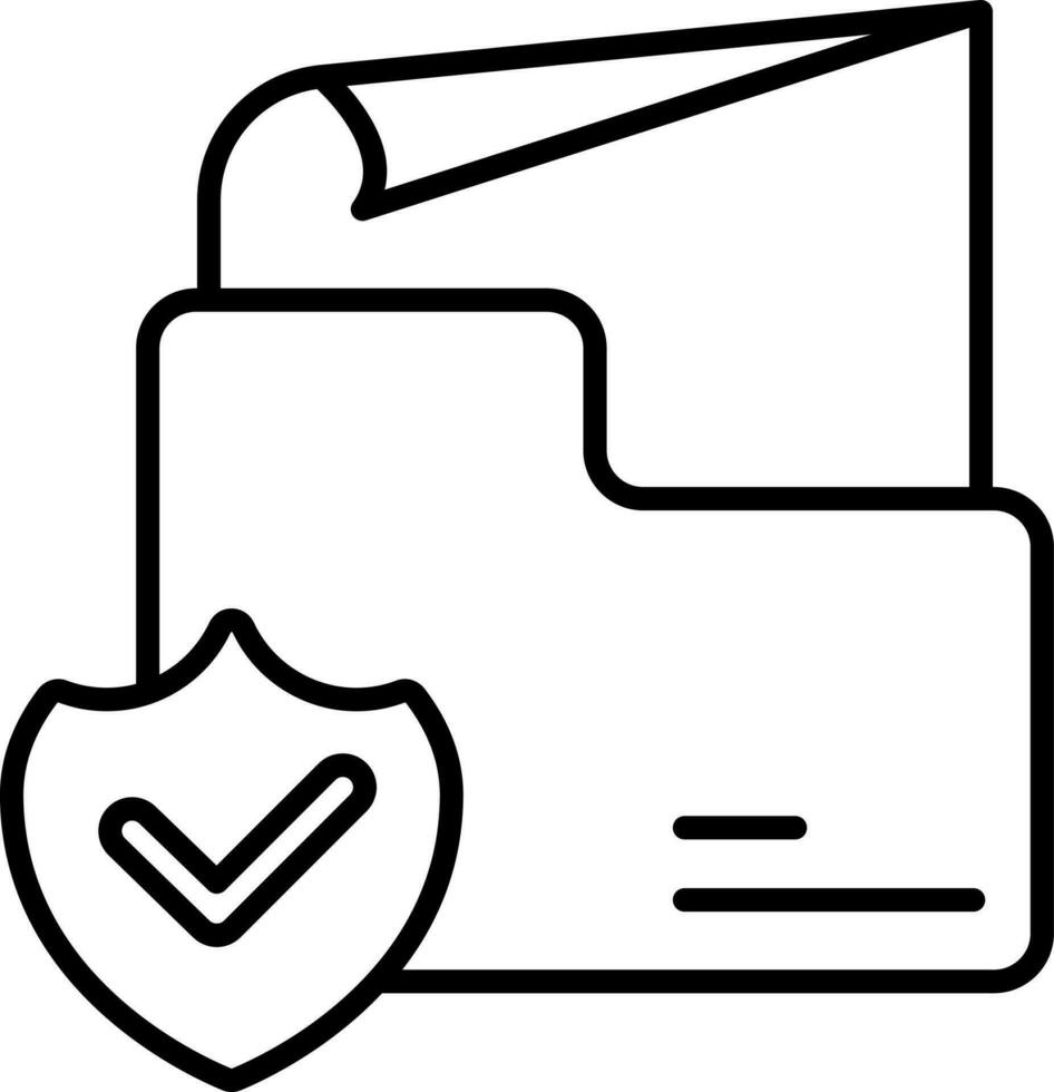 Approve Security Shield With Folder Icon In Thin Line Art. vector