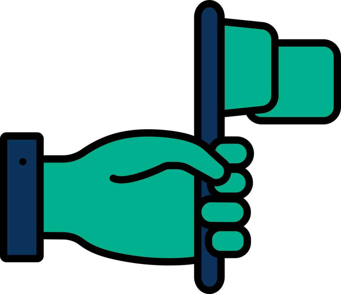 Illustration Of Hand Holding Flag Icon Green And Blue Color. vector