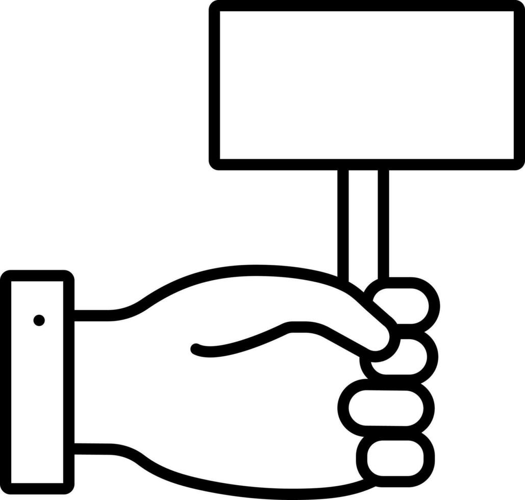 Hand Holding Placard Icon In Black Line Art. vector