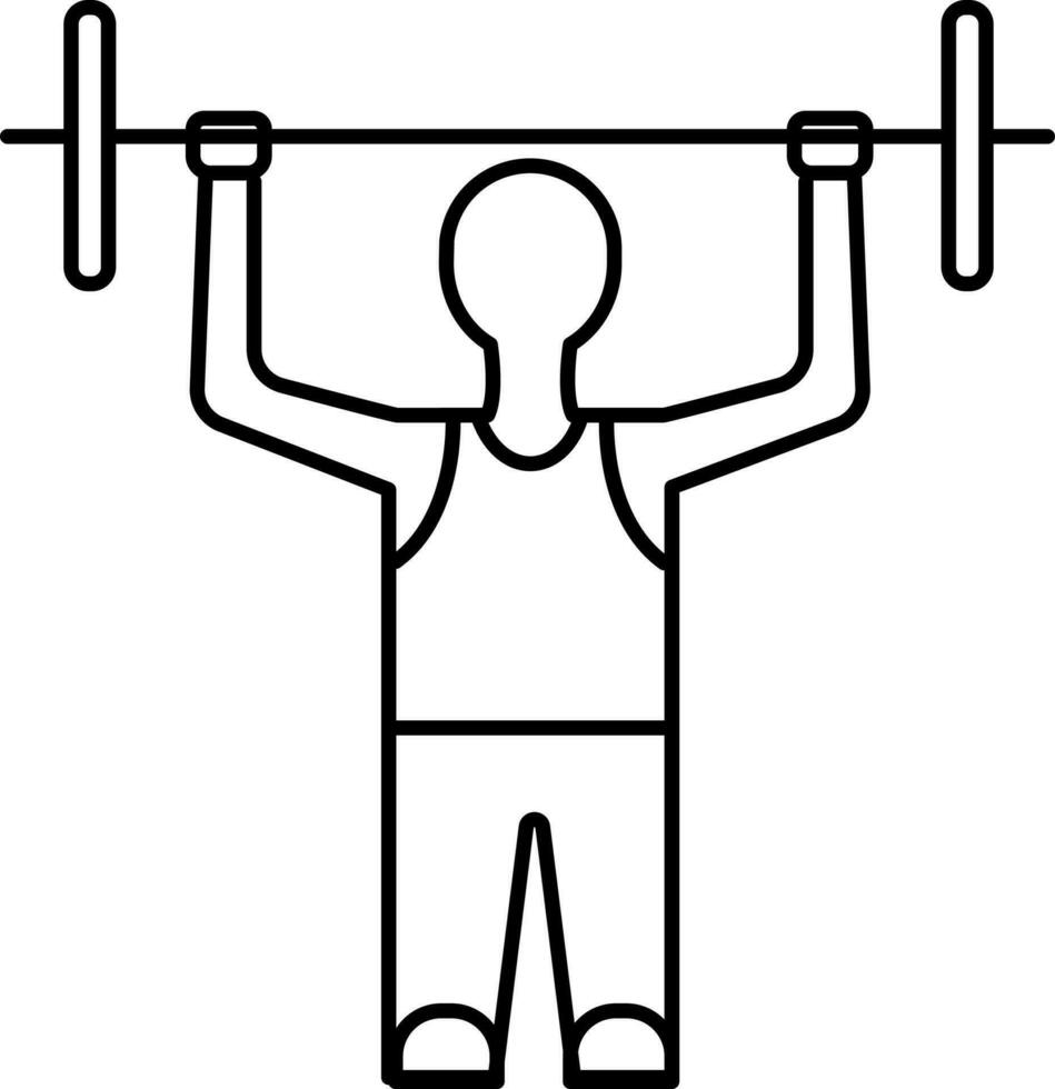 Man Lifting Barbell Icon In Black Outline. vector