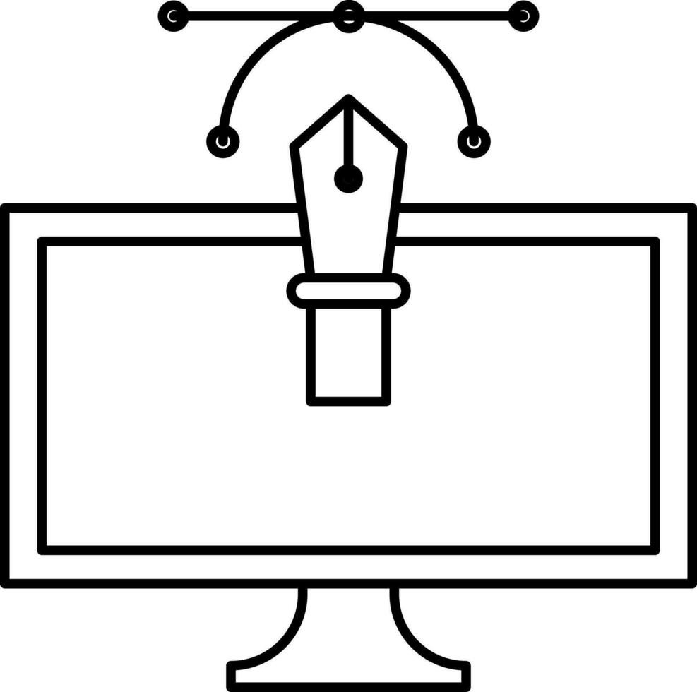 negro línea Arte bolígrafo herramienta en escritorio icono. vector