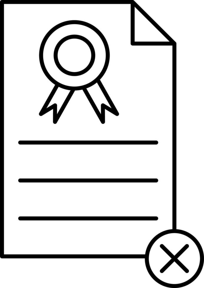 Reject Certificate Icon In Black Line Art. vector