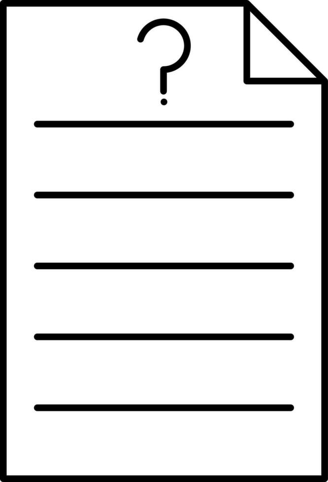 Question Mark With Paper Icon In Black Line Art. vector