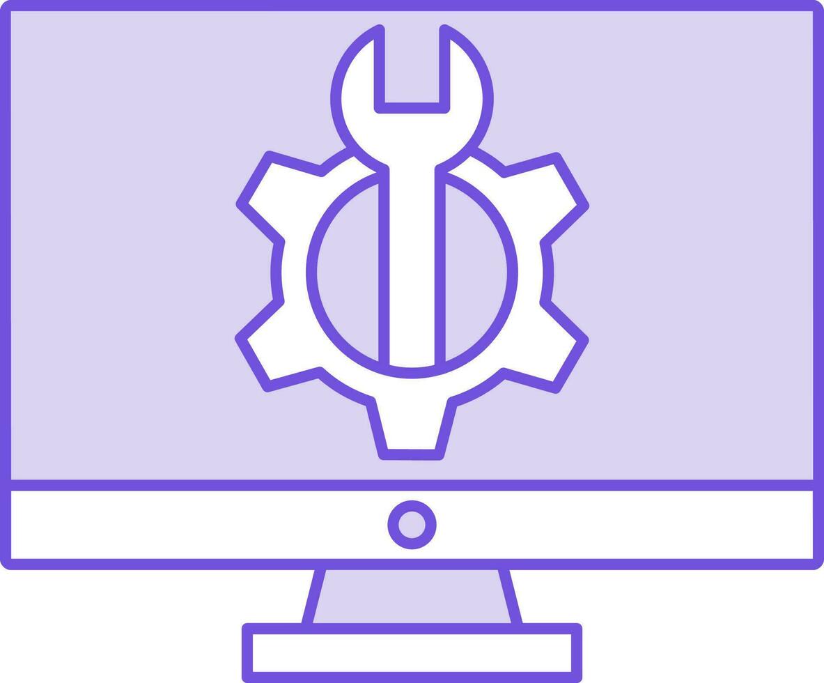 Computer Repair Icon In Purple And White Color. vector