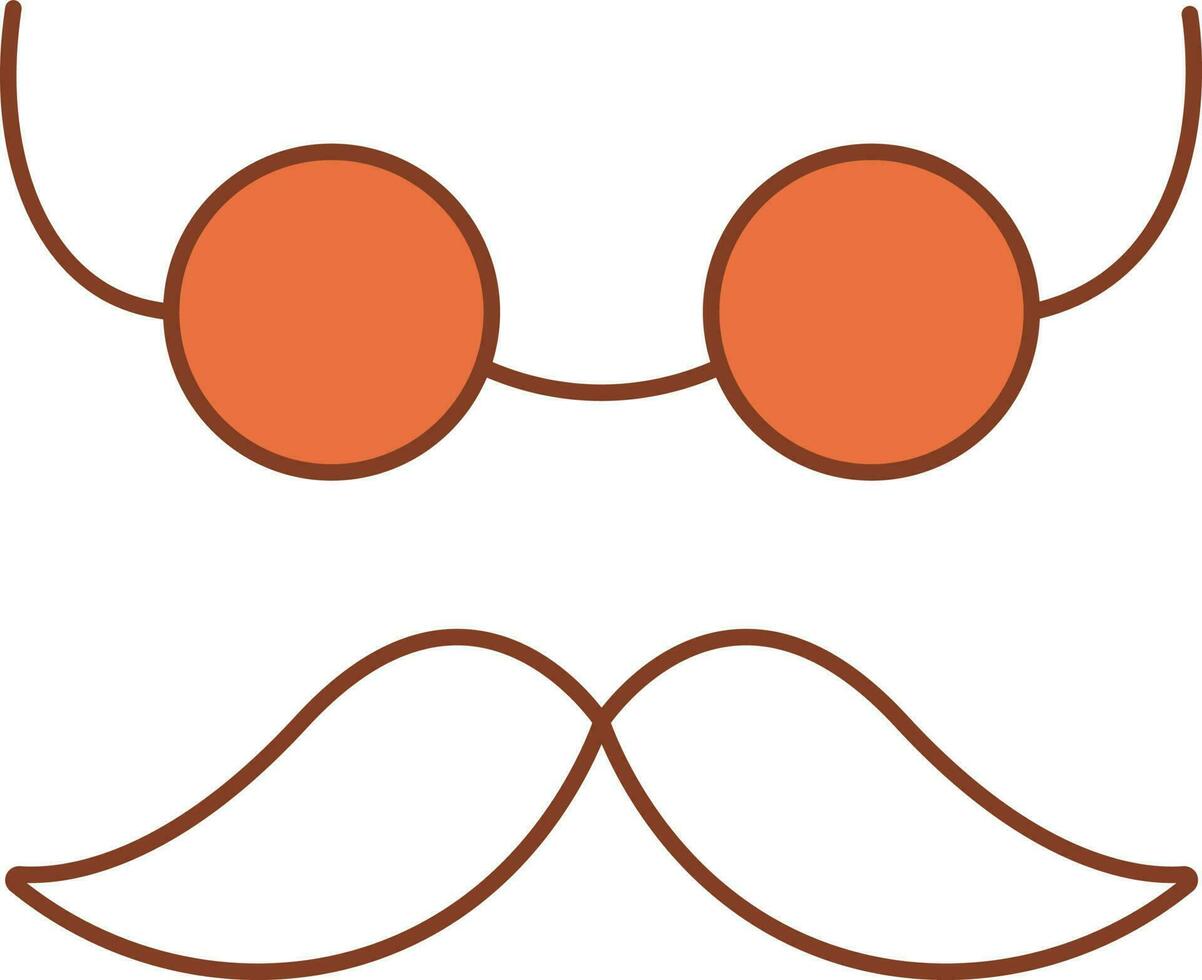 Mustache And Glasses Icon In Orange And White Color. vector