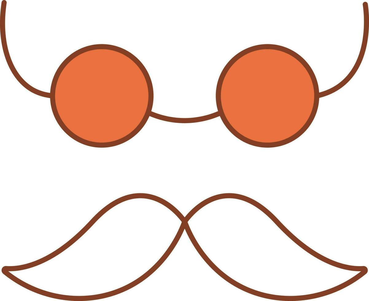 Bigote y lentes icono en naranja y blanco color. vector