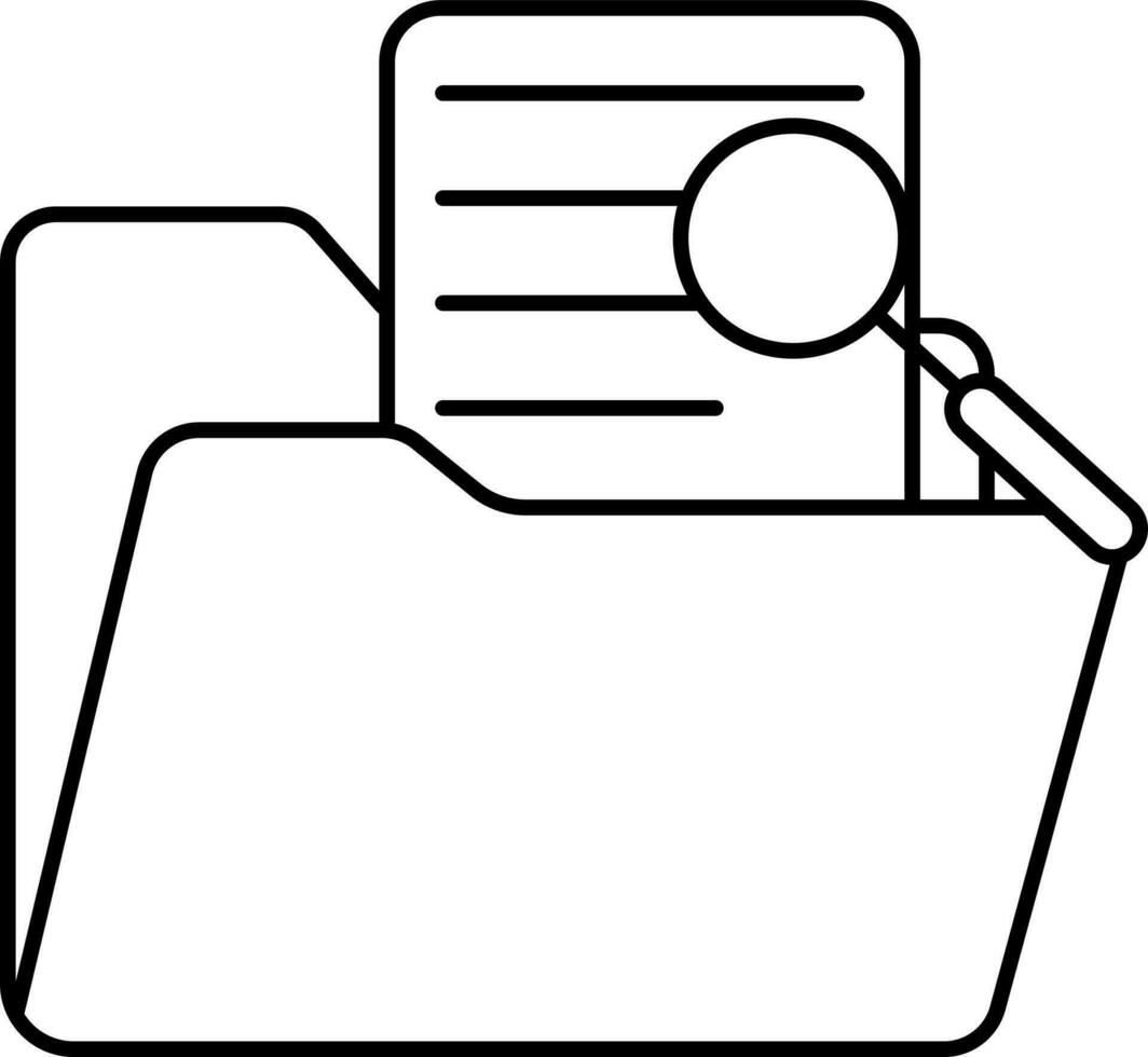 Black Line Art Illustration of Folder Search Icon. vector