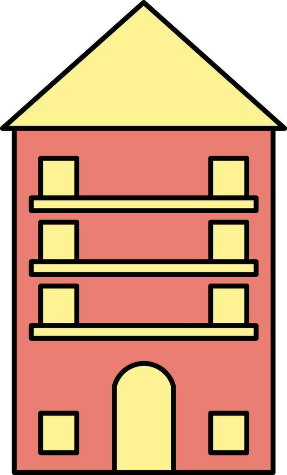 House Building Icon In Red And Yellow Color. vector