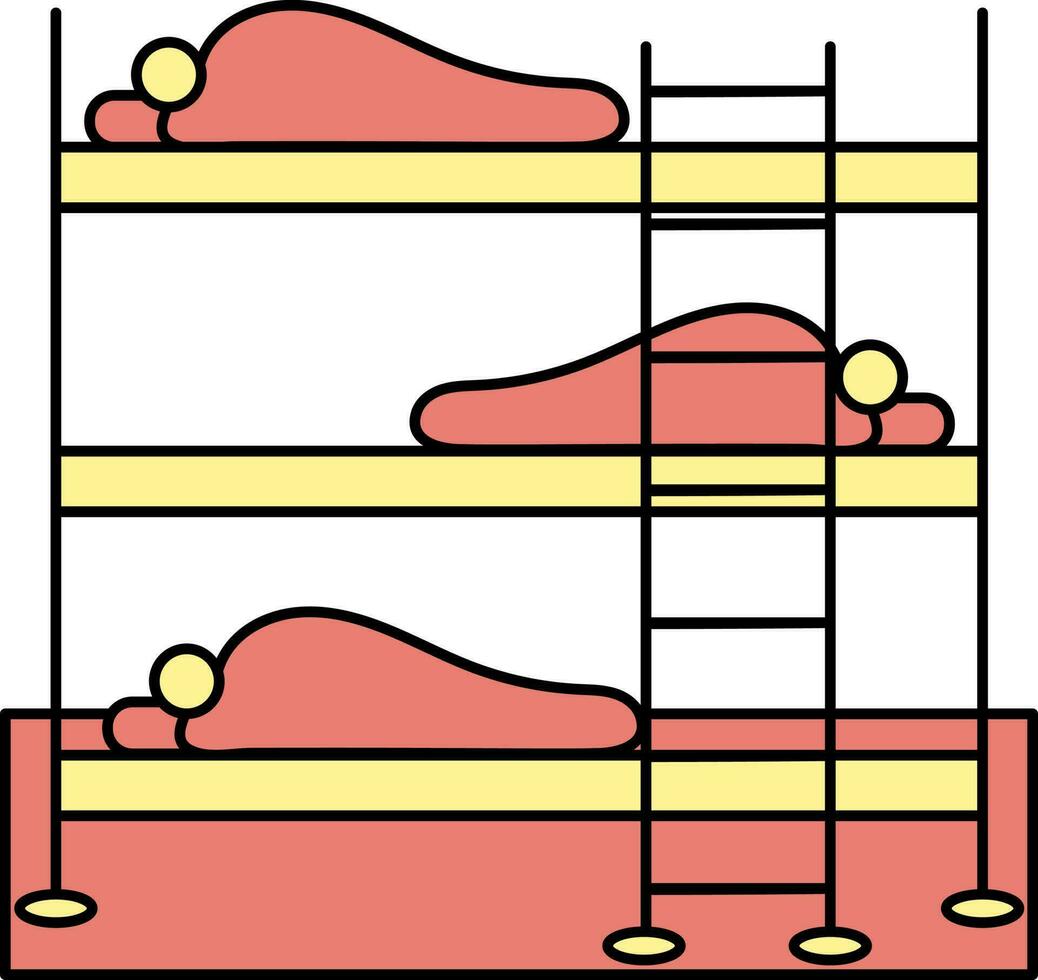 Students Or Human Sleeping At Bunk Bed Icon In Red And Yellow Color. vector