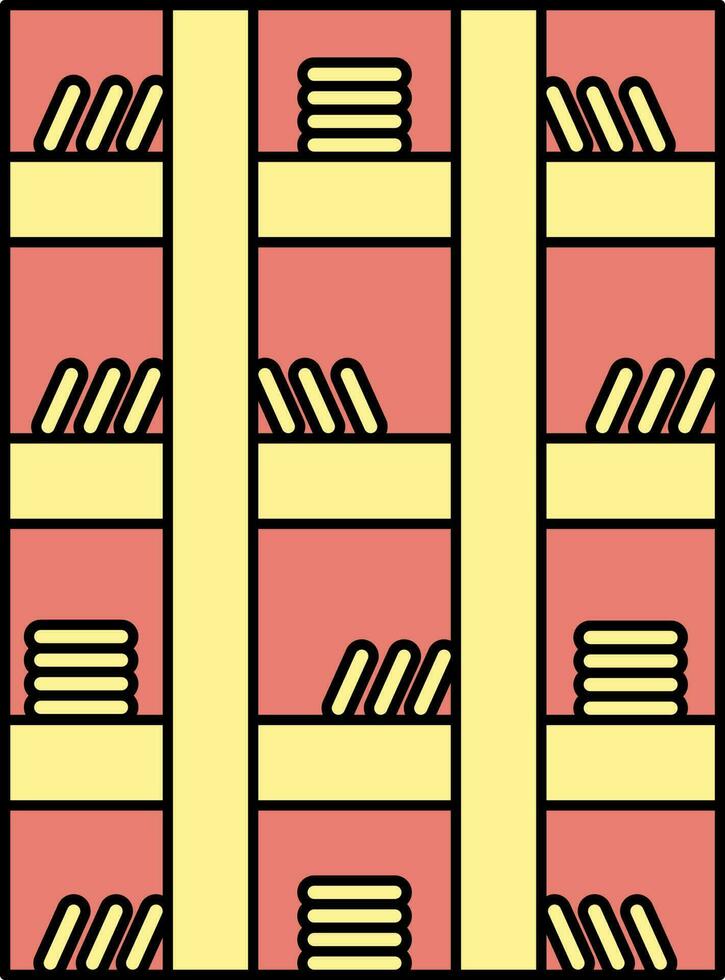 Bookshelf Icon In Red And Yellow Color. vector