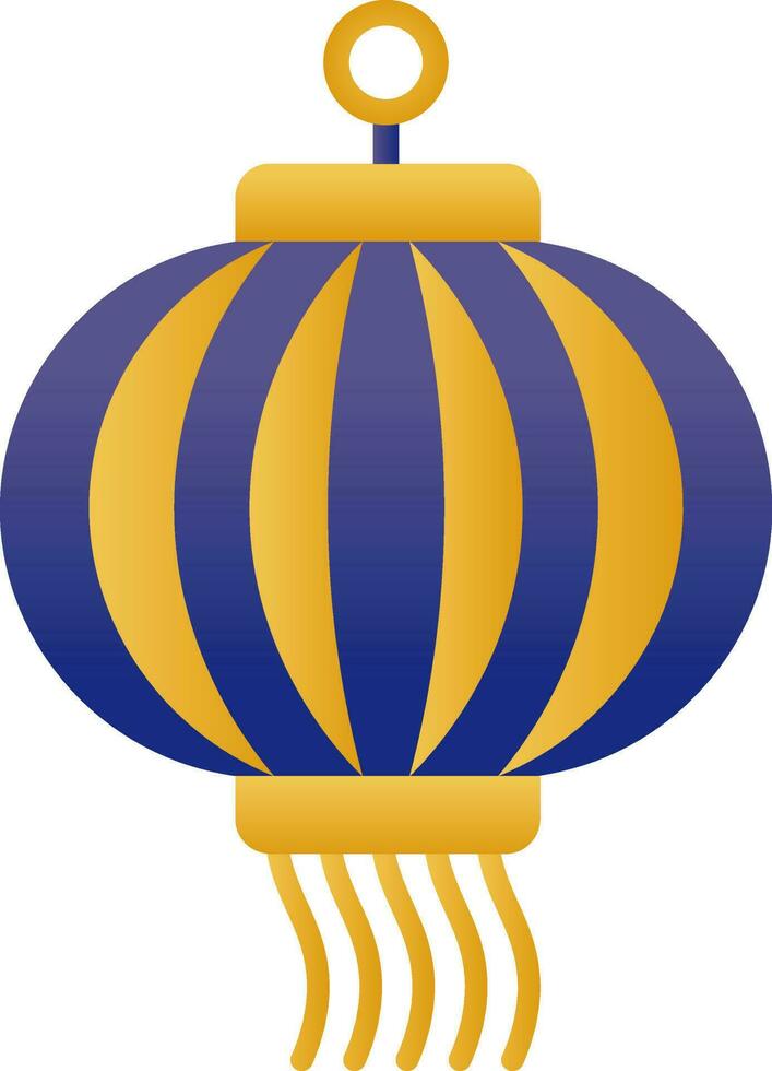 Hanging Circular Paper Lantern Icon In Blue And Golden Color. vector