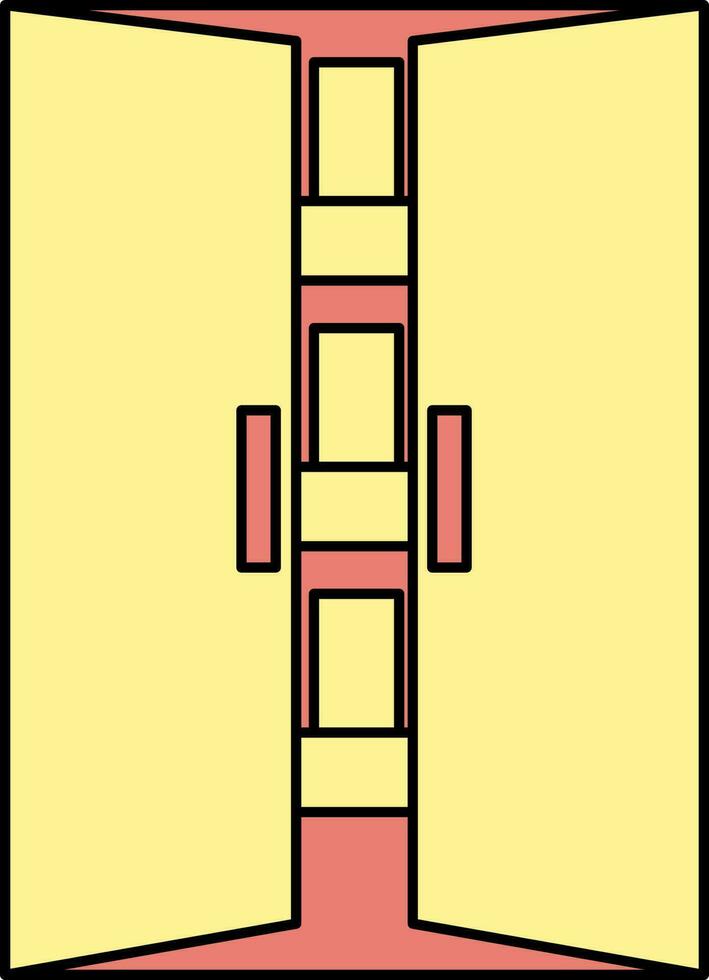 Open Double Door Icon In Yellow And Red Color. vector