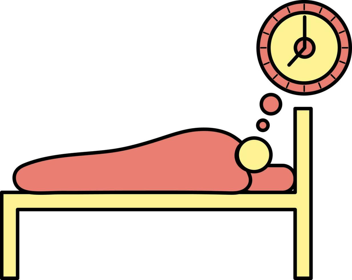 Man Resting Time On Bed Icon In Red And Yellow Color. vector